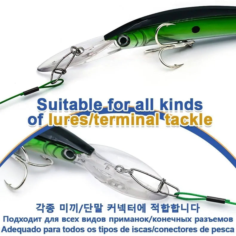 Green, black, and red 54cm steel wire fishing accessories with double buckle pins on fishing tackle