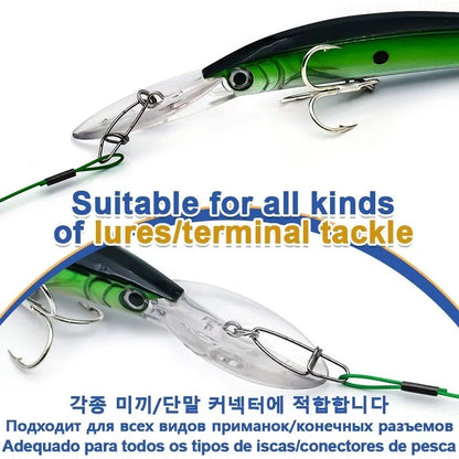 Green, black, and red 54cm steel wire fishing accessories with double buckle pins on fishing tackle