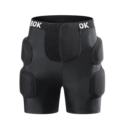 Black roller skating hip pad pants with NBR foam protection panels for skateboarding