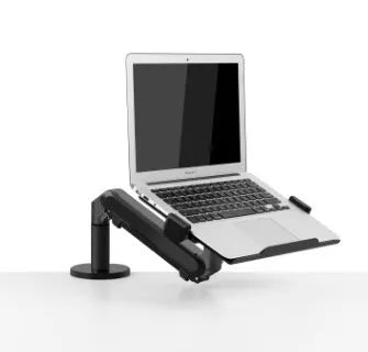 Silver aluminium alloy laptop stand holding a notebook on a desk