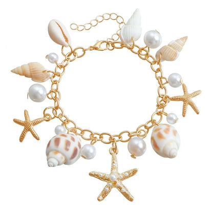 Women's alloy waist chain and bracelet set with star charms on a white background.