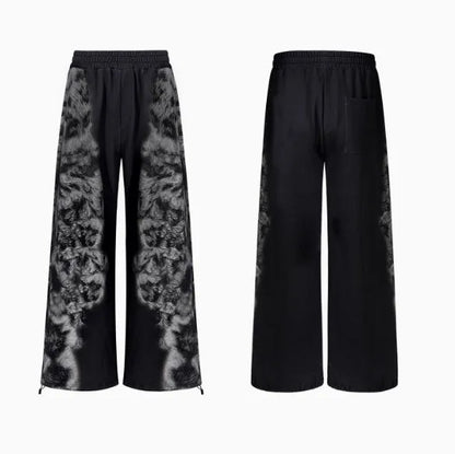 Street trendy printed loose trousers set with hoodie, seven-inch pants, and trousers in coordinated colours