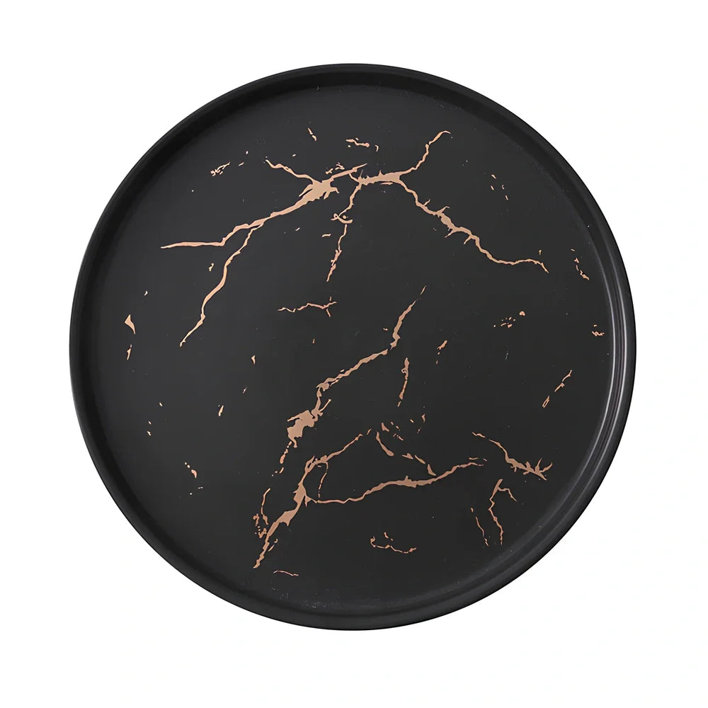 24.7cm Nordic style porcelain plate in white marble pattern, underglaze finish for durable household use