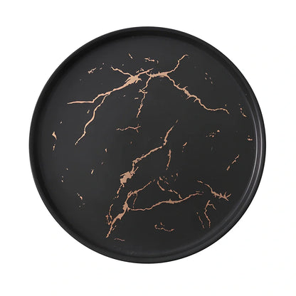 24.7cm Nordic style porcelain plate in white marble pattern, underglaze finish for durable household use