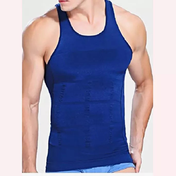 Men's body shaping vest in black or white, U-neck design, sizes M to XXL