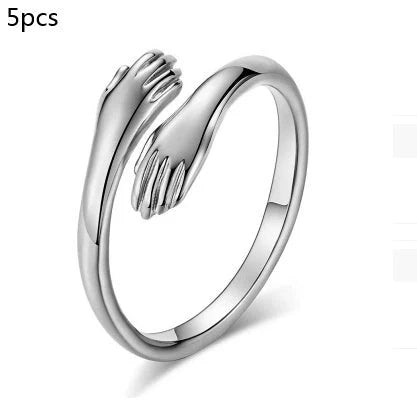Adjustable Alloy Hands Hug Ring in gold and silver, featuring a unique geometry design