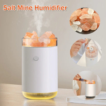 Crystal Salt Stone Air Humidifier with Aromatherapy and LED Lamp on desktop