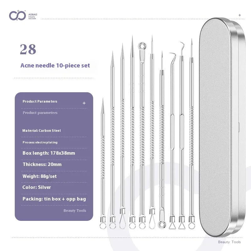 4-piece silver metal acne needle set for blackhead extraction with ultra fine pointed tips