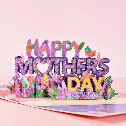 Handmade 3D PopUp Flower Bouquet Mother's Day Card with navy blue envelope