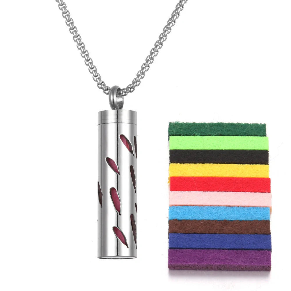 Titanium steel aromatherapy pendant with essential oil diffuser in various color options