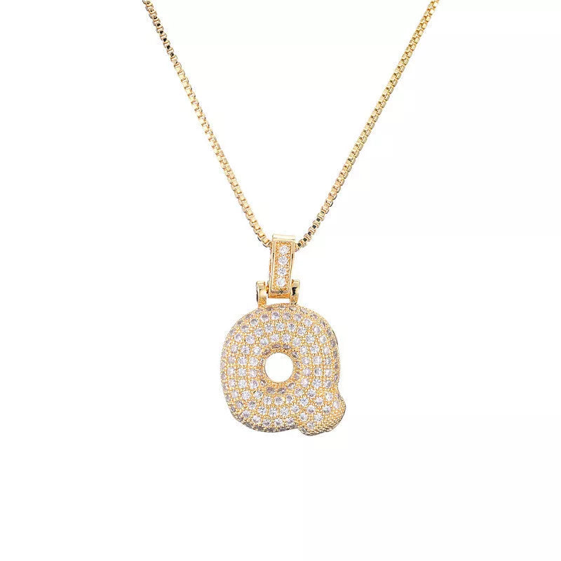 Copper Micro Inlaid Zircon Letter Pendant Necklace with customizable alphabet options
