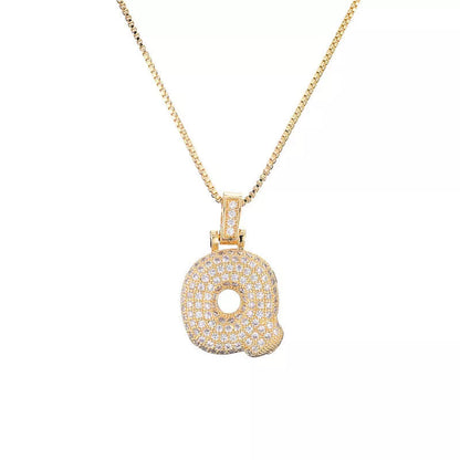 Copper Micro Inlaid Zircon Letter Pendant Necklace with customizable alphabet options