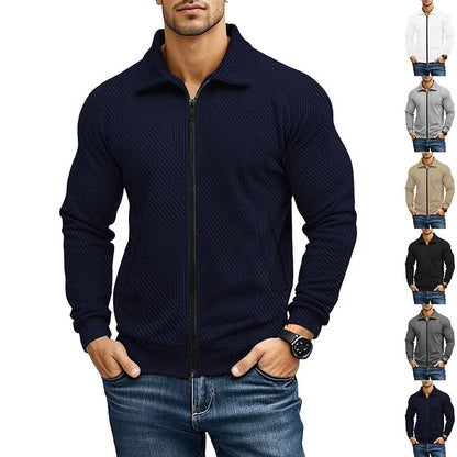 Men's casual waffle texture jacket with turn-down collar in solid colour