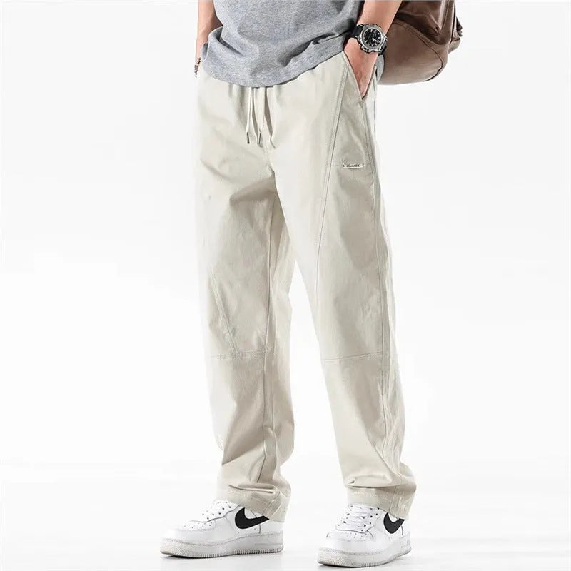 Wide-leg cotton trousers in milky white with antibacterial function and pants-mouth design