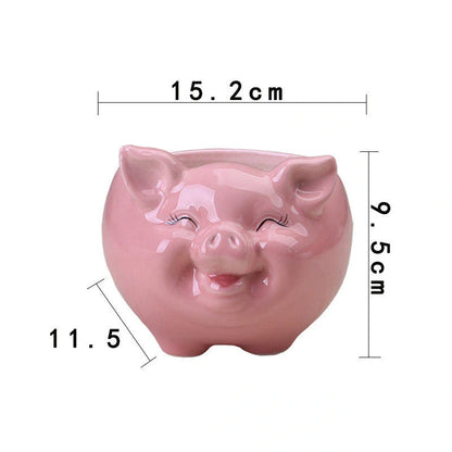 Hand-painted Nordic cartoon animal ceramic succulent pot in white, pink, or blue, small, medium, or large size