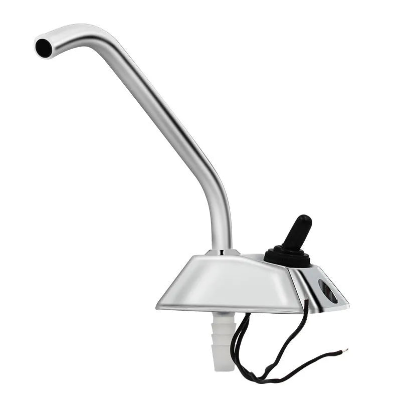 RV rotating electronic control faucet with 316 stainless steel construction and mirror polishing surface finish, suitable for recreational vehicle plumbing installations with 9mm water outlet diameter and flexible hose interface