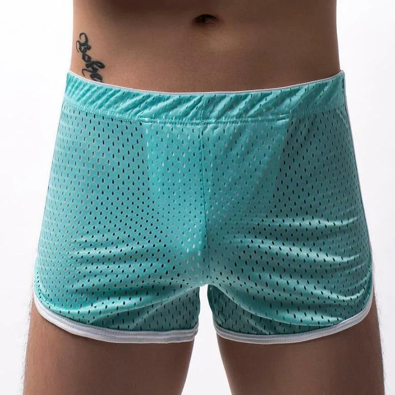 Men's breathable cotton boxers with nylon knitting in black, grey, dark blue, light blue, and white colours, mid-waist fit