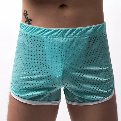 Men's breathable cotton boxers with nylon knitting in black, grey, dark blue, light blue, and white colours, mid-waist fit