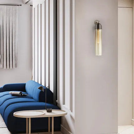 Nordic postmodern glass wall lamp in choice of five colours with 40cm long shade