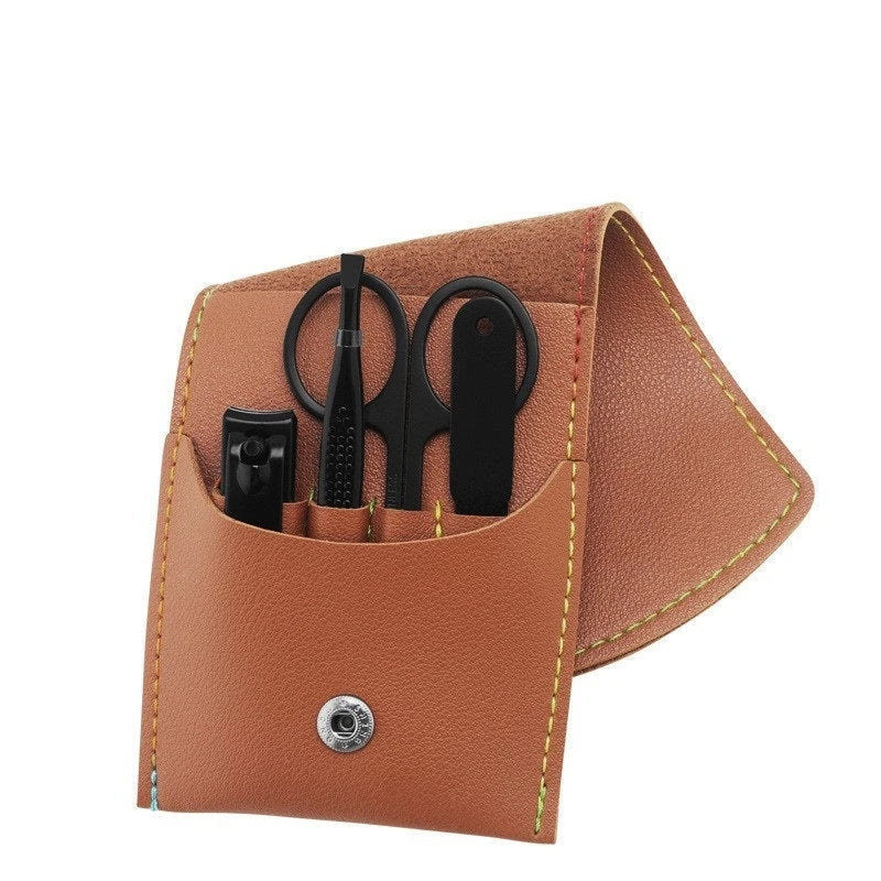 Premium 16-piece manicure set with sleek leather case, including nail clippers, scissors, tweezers, and other grooming tools