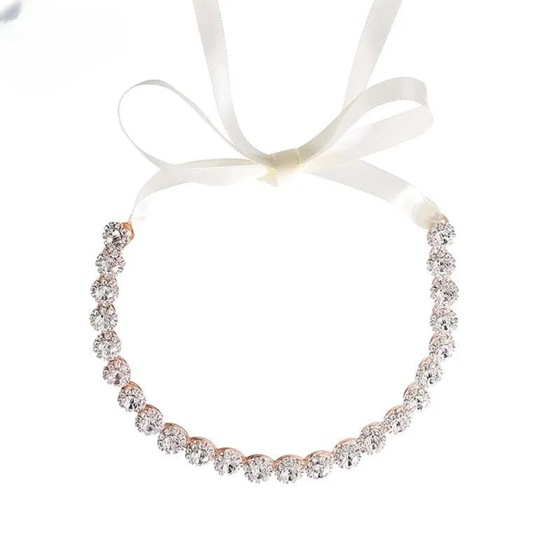 Bridal rhinestone sunflower hair band in silver, rose gold, or gold metal for wedding and banquet styling