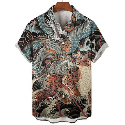 Men's slim fit short sleeve shirt with colourful 3D digital floral print on polyester fabric