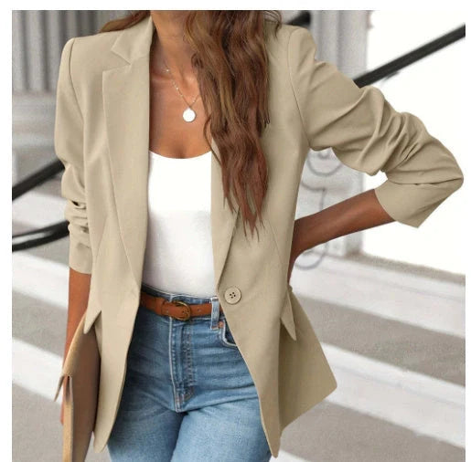 Women wearing a stylish polyester cardigan in various colors and sizes