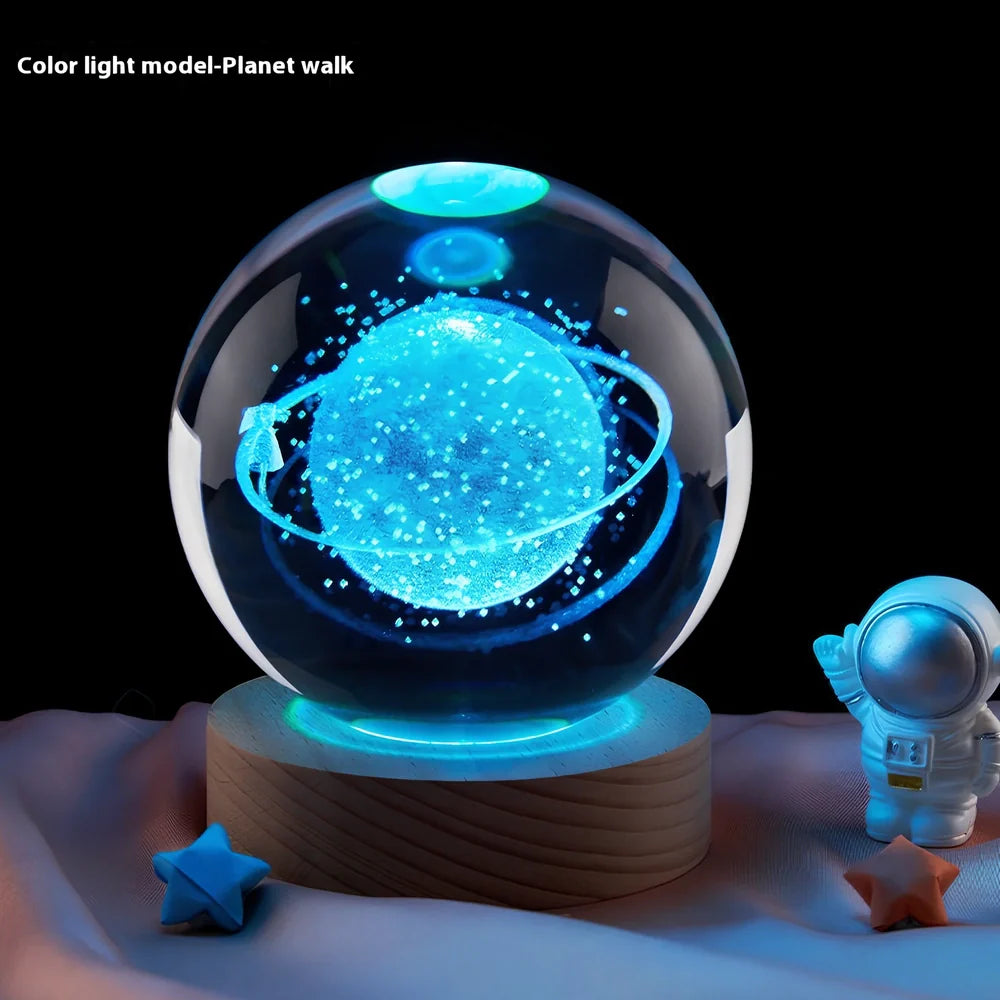 Moon small night lamp with crystal ball and USB base in celestial design theme