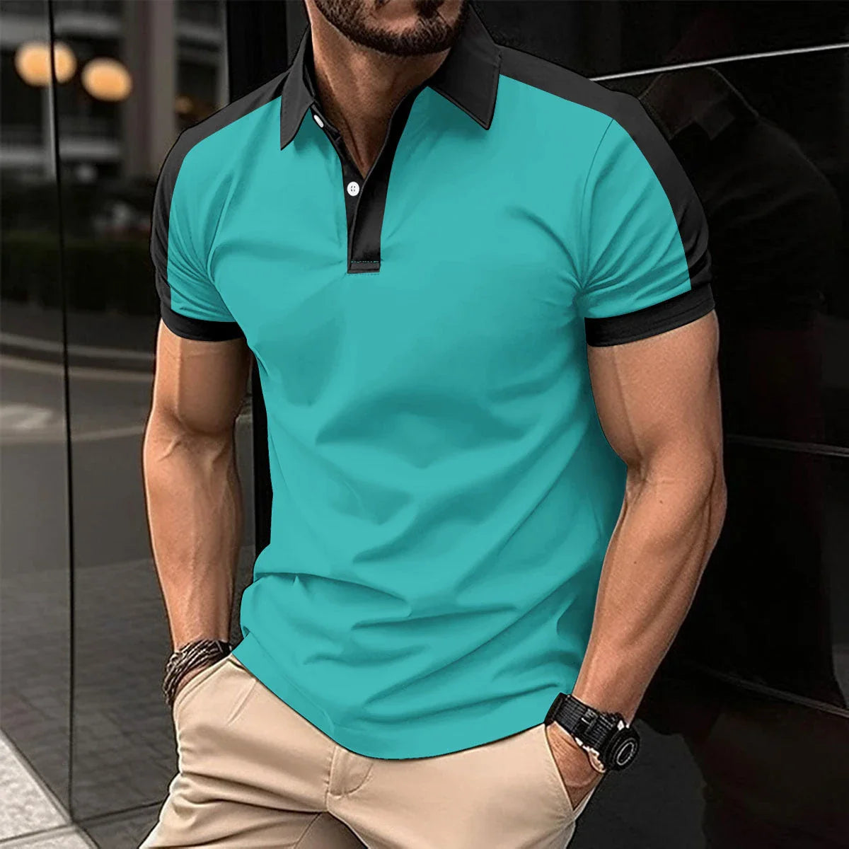 Men's short-sleeve casual polo shirts in a variety of vibrant colors and sizes