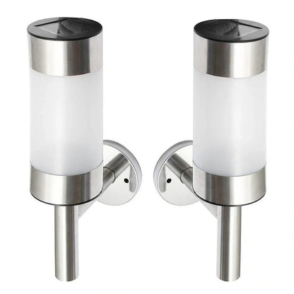 White solar wall light with integrated solar panel and LED, 7.6x12x25cm dimensions