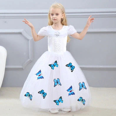Halloween children's princess dress in blue colour with short sleeves and 100% cotton fabric