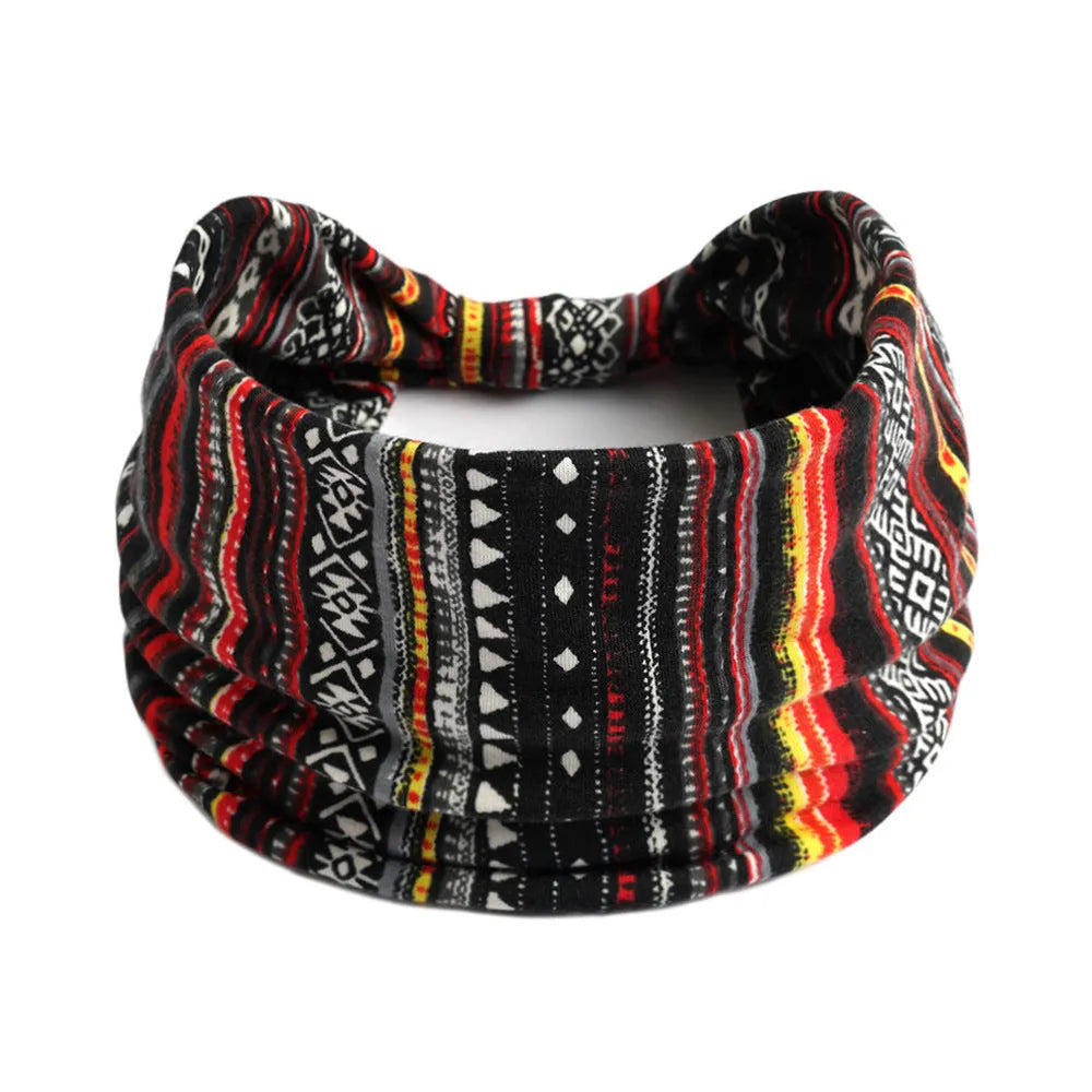 Bohemian cloth yoga sports headband with floral and polka dot patterns, available in multiple colours.