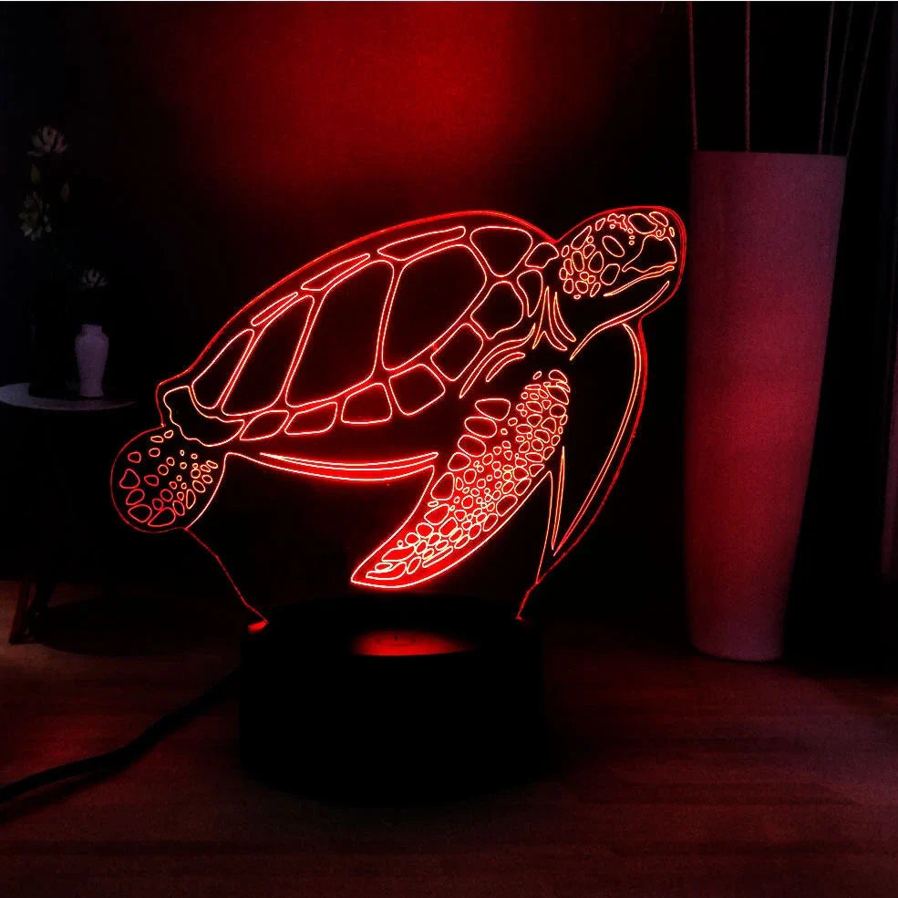 3D acrylic turtle-shaped LED night light with 16 colour options and remote control