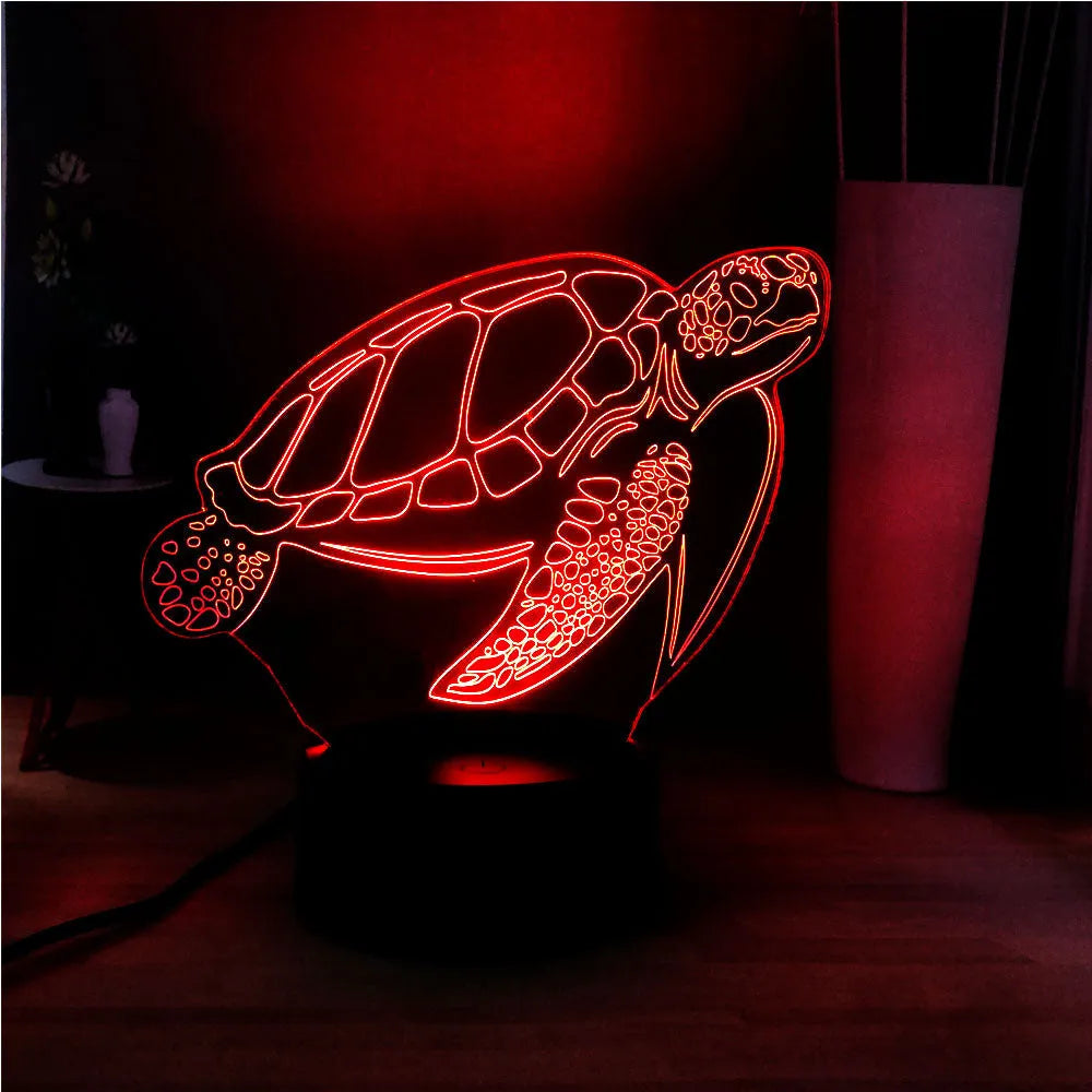 3D acrylic turtle-shaped LED night light with multi-colour glow and remote control.