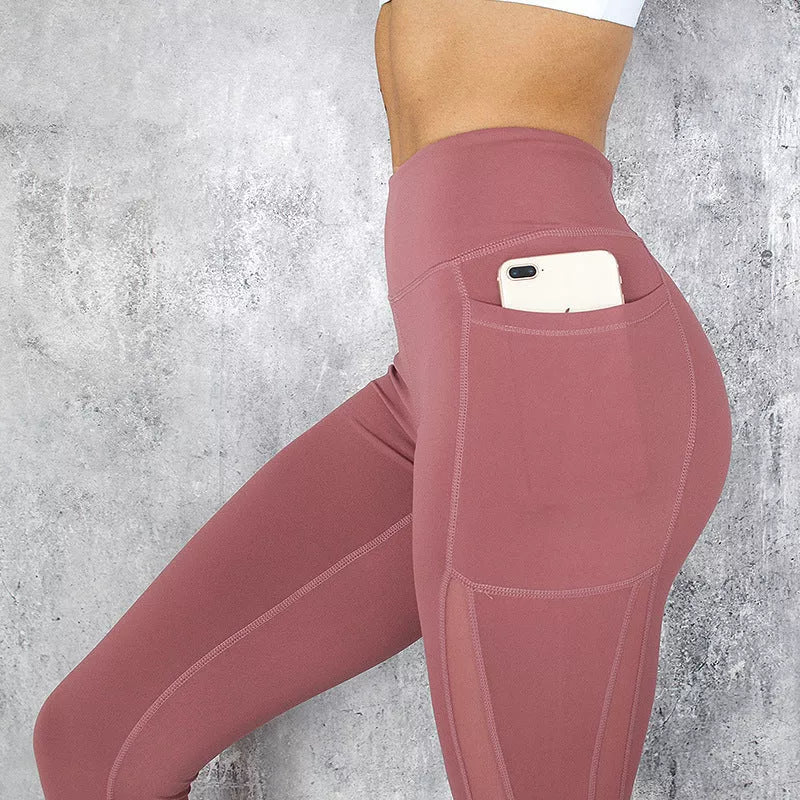 Women's high waist pocket leggings in solid colors with breathable fleece lining
