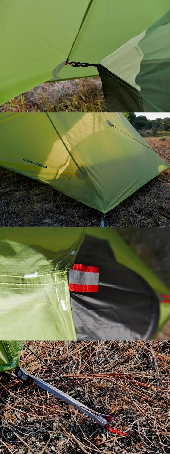 Silicon-coated poleless tent in green with rainproof feature