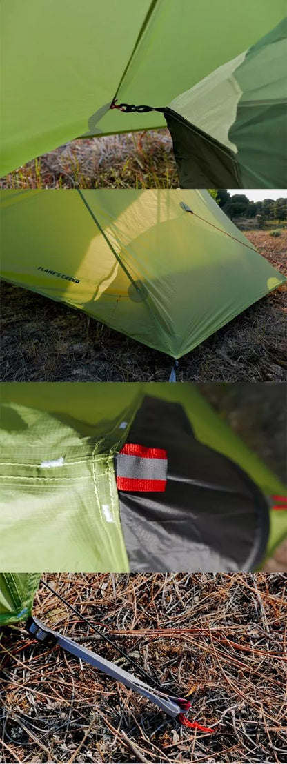 Silicon-coated poleless tent in green with rainproof feature