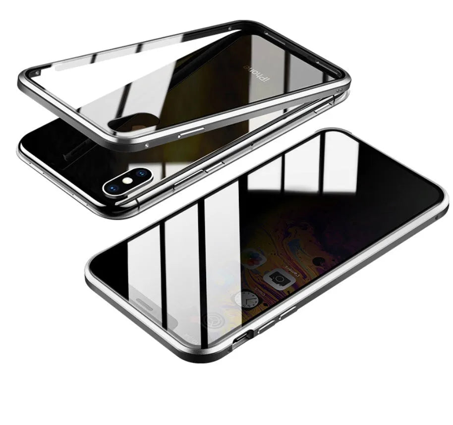 Clamshell anti-spy phone case in solid colours for iPhone models with machined glass geometry style