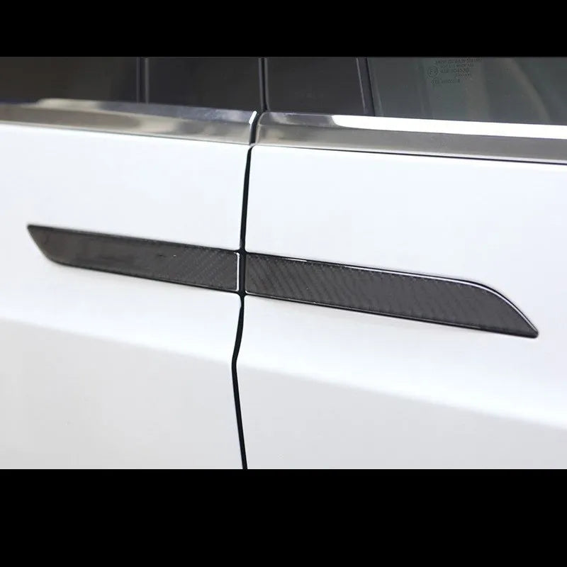 Set of four carbon fibre door handle protective stickers for Tesla Model S with adhesive backing
