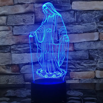 3D LED night light with laser-engraved acrylic plate showing stereoscopic dual ring pattern in colourful illumination