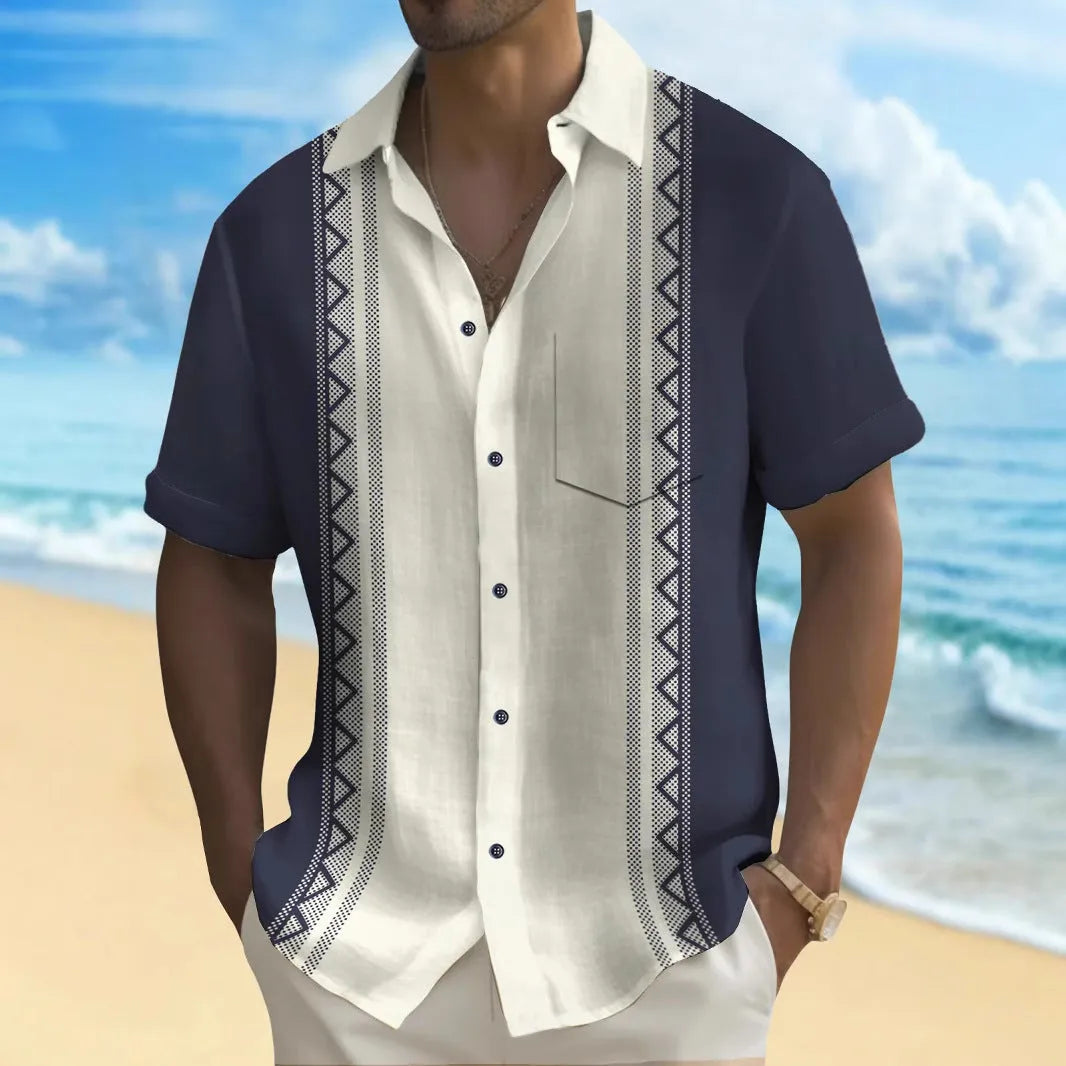 Multicolour printed men's loose-fit casual shirt in cardigan style