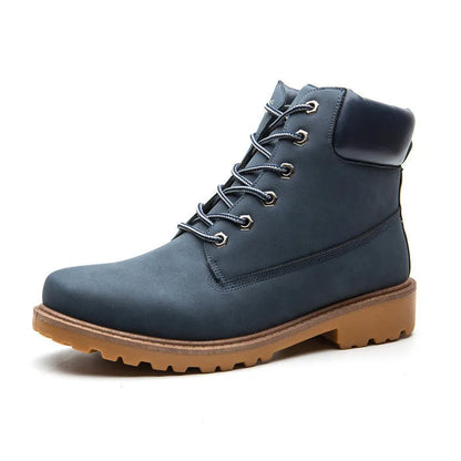 Men's pink high-top Martin boots with velvet lining and flat bottom design