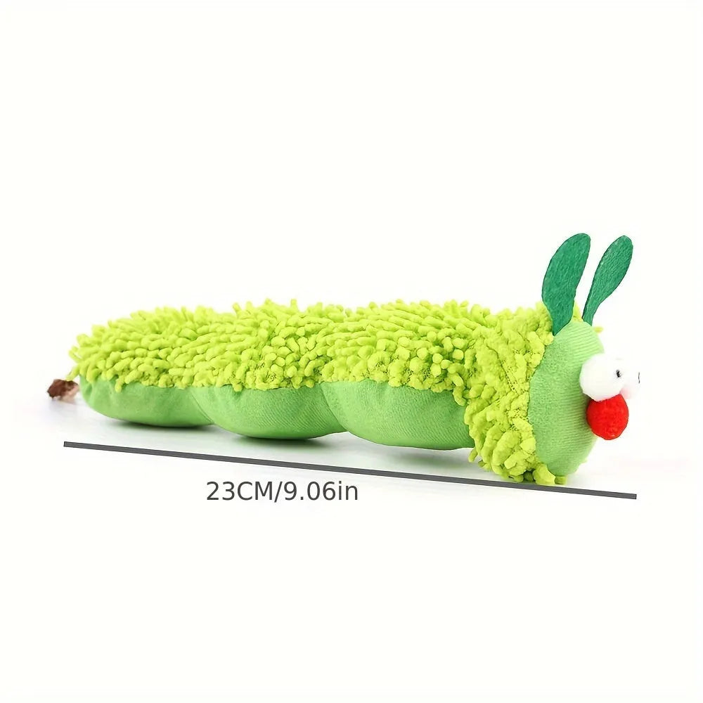 Green rechargeable interactive plush cat toy pillow for motion-activated play.