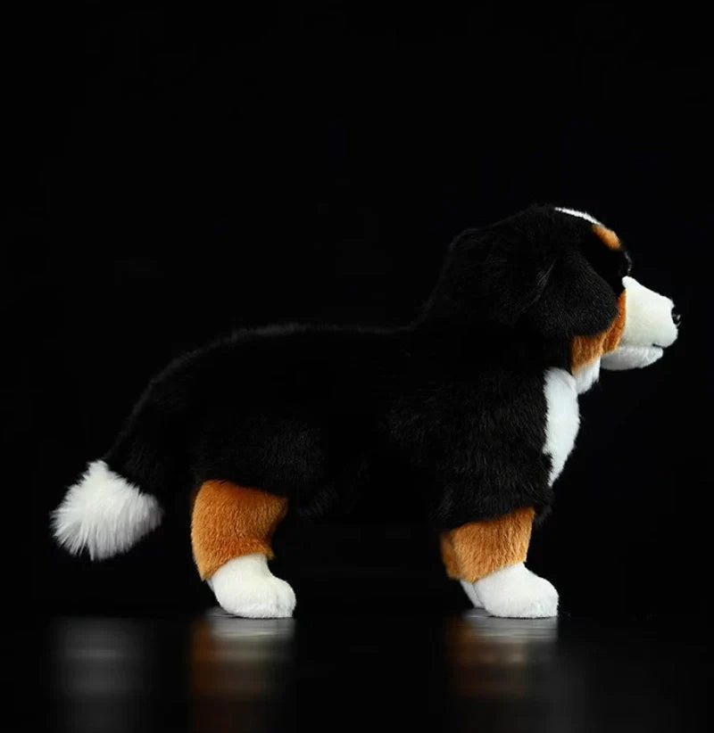Black Bernese Mountain Dog plush toy showing 29cm length and accurate breed proportions