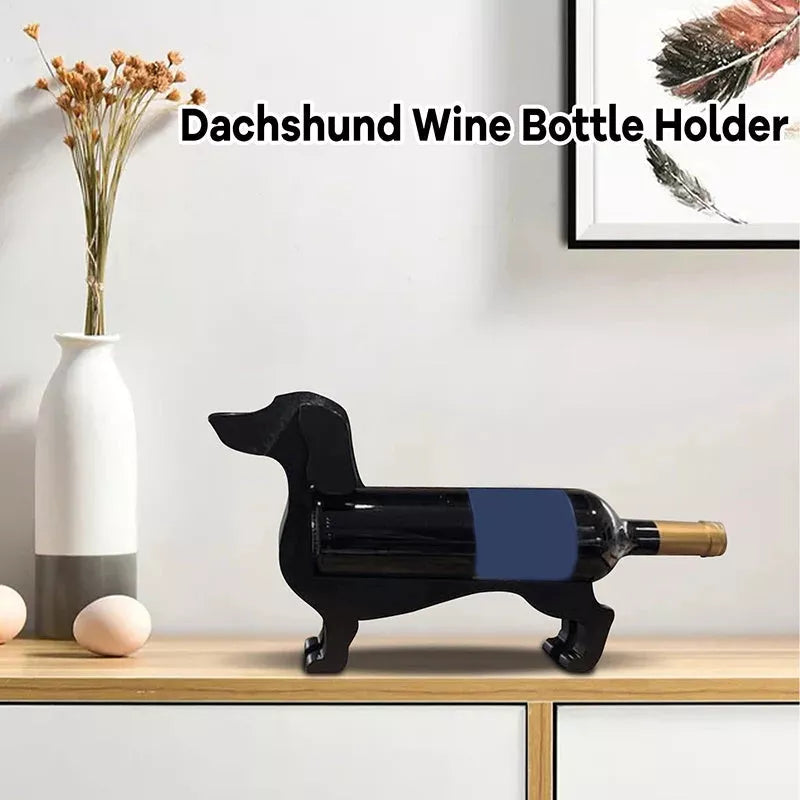 Dachshund-shaped wine bottle holder in various colors for creative home decor