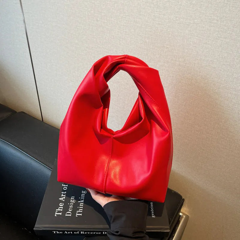 Women's dumpling-shaped casual handbag in PU with folded stitching and sandwich pocket