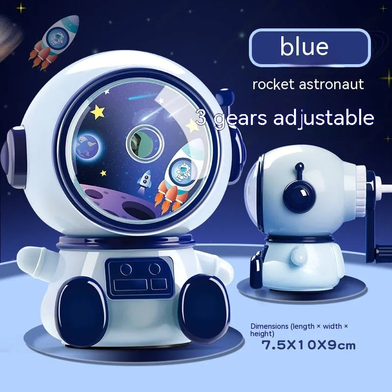 Blue astronaut manual pencil sharpener with anti-jam function for children