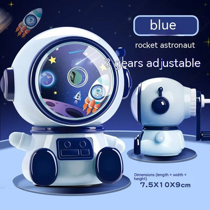 Blue astronaut manual pencil sharpener with anti-jam function for children