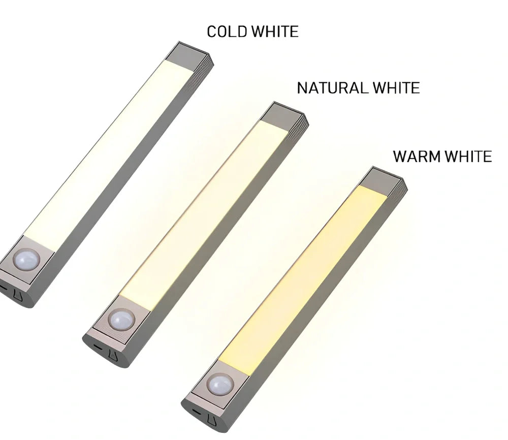 Wireless motion sensor LED light showing compact design and three colour temperature settings