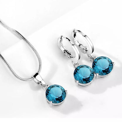 Water Drop Necklace and Earring Set with zircon gemstones in various colors